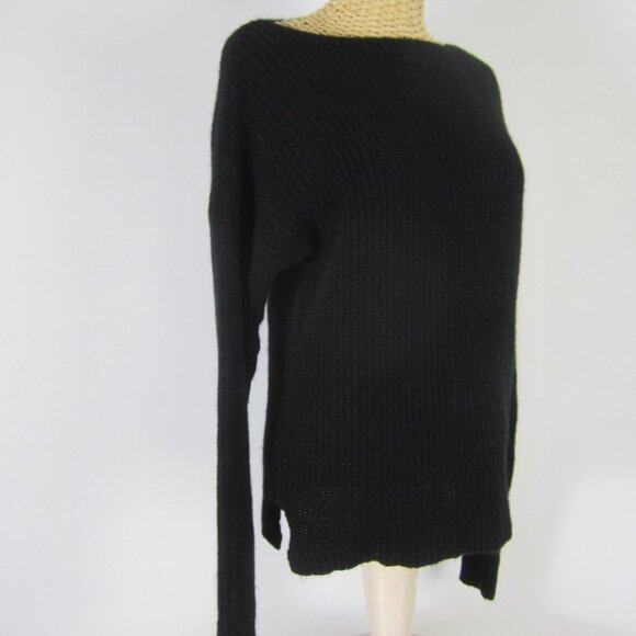 360 Cashmere Women Small Black LS RibbedKnit Boat Neck Pullover Sweater Classic - Picture 2 of 7